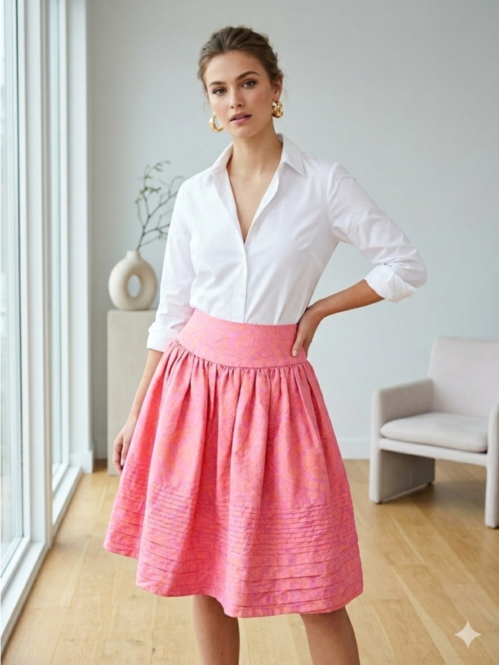 Jonathan Saunders Pink & Orange Cotton Silk A-Line Full Skirt - US 6 (38) NWT